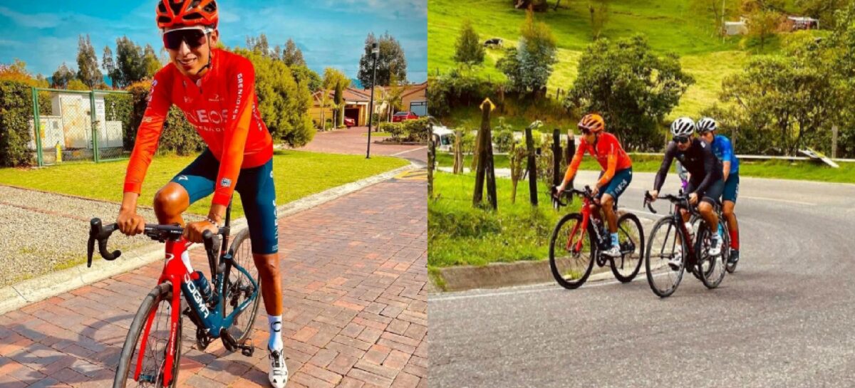 Egan Bernal volvió a montar bicicleta por las carreteras del país